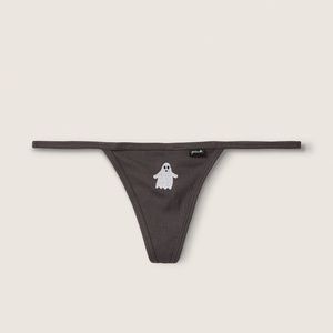 Victoria's Secret PINK Cotton V-String Panty Grey w/ Ghost Graphic Large NEW